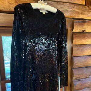 Black Sequin Michael Kors Ribbed Dress